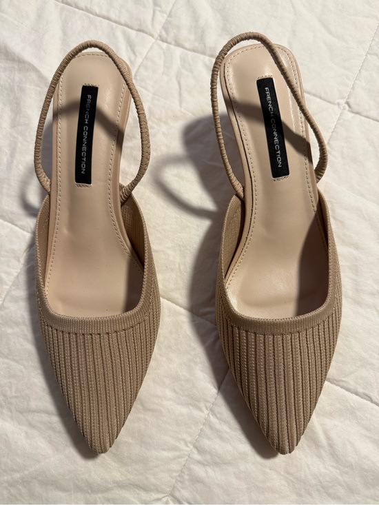 French Connection Shoes - French Connection Ribbed Pointed Slingback Mules in Beige Tan